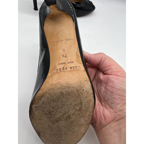 Kate Spade patent leather black round peep toe heels 7.5 Career Preppy - Picture 9 of 10